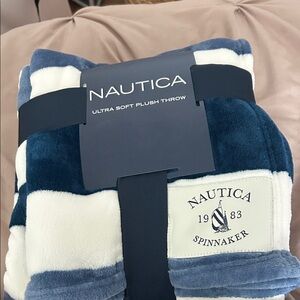 Nautica Blue and White Plush Throw